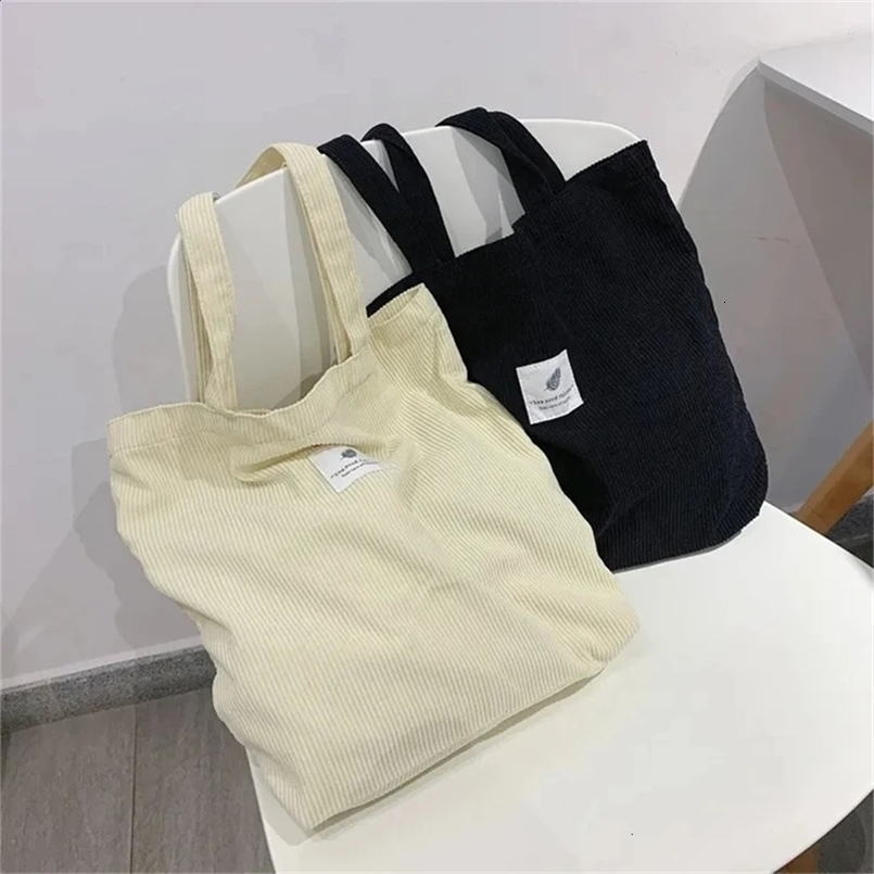 Corduroy Shopping Bag for Women 2024 Female Girls Casual Handbags Soft Reusable Fabric Affordable Shopper Shoulder Bags 240819ZYl
