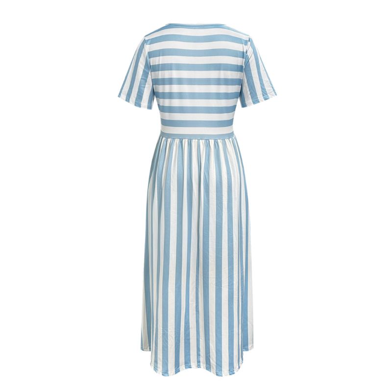 Women's Short Sleeve Striped Midi Dress - Minimalist French Elegant Dress for Outing & Party-CF50800