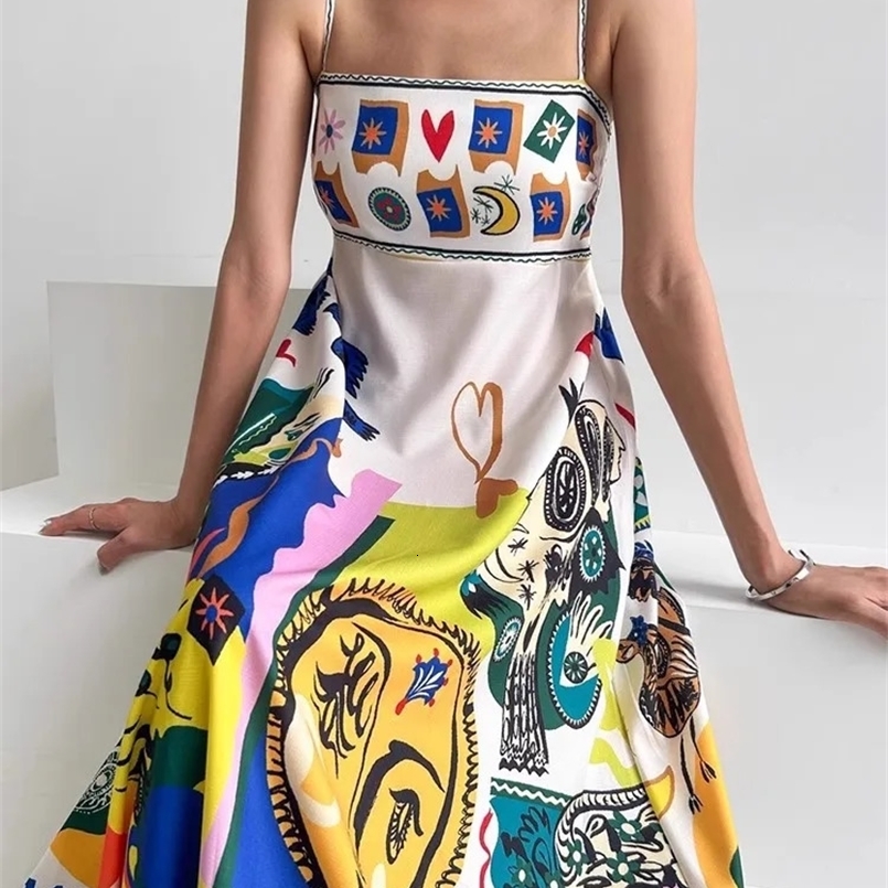 Retro Graffiti Printed Suspender Dress WomenS Summer Sense Of National Wind Tube Top Dress 250322