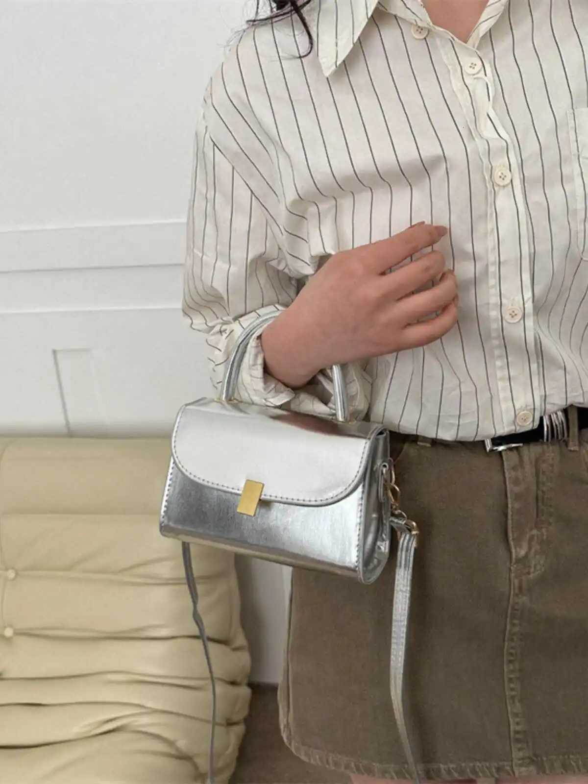 Women Square Cross Body Bag Hasp Solid Color PU Glossy Surface Handbag Korean Casual Fashion Female Shoulder Bags Z250928