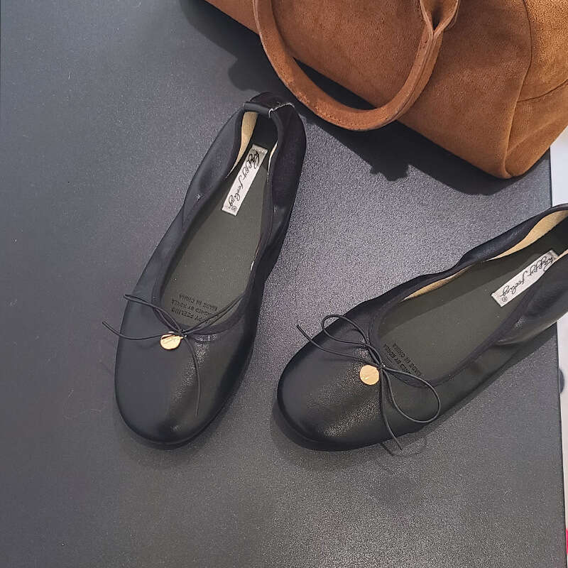 Flat French Style Soft Sole Loafers Women's 2025 New Bowknot Ballet Grandma Shoes