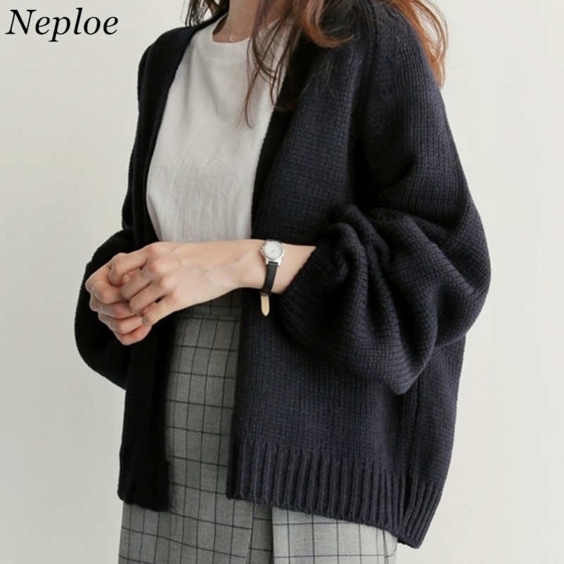 Neploe Sweater Cardigan Women's New Korean Loose Sweater Women Coat Solid Knitting Outwear Female Casual Open Stitch 36530 201023