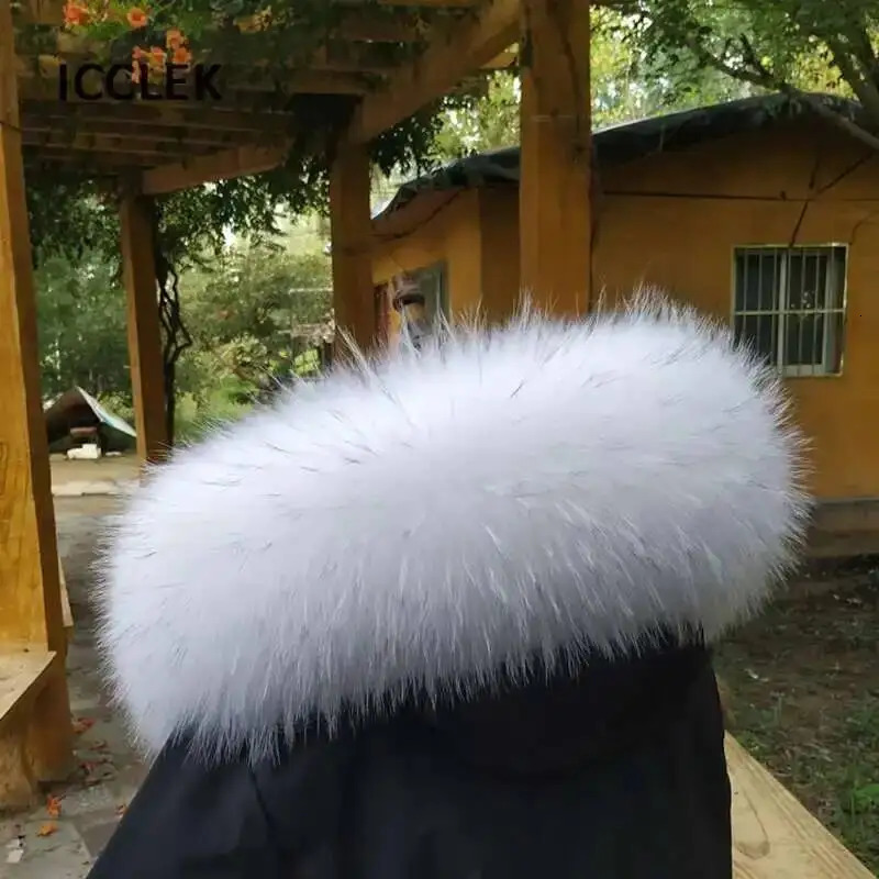 Real Raccoon Fur Collar For Winter Coat Hood Decor Furry Fur Collar Women Men Real Fur Shawl Warm Large Size Fur Scarf 250928