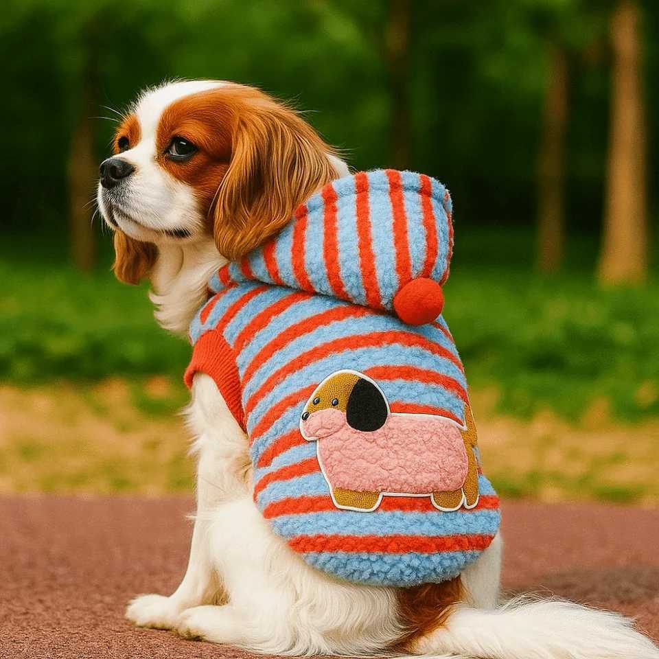 Cute Cartoon Pattern Striped Dog Hoodie Warm Thickened Pet Hooded et with Ball Wind Proof Dog Sweatshirt Outdoor X250928