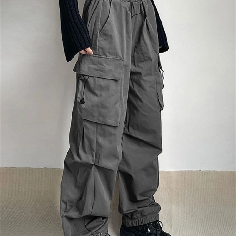 HOUZHOU Harajuku Oversized Cargo Parachute Pants Women Streetwear Vintage Y2k Hip Hop Wide Leg Joggers Baggy Sweatpants Techwear 240723