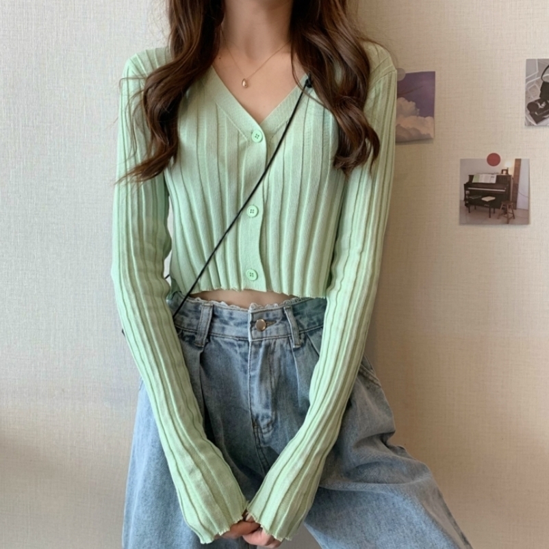 White V-neck Sweater Long Sleeve Women's Autumn New Slim Fit Cardigan Thin Coat 201031