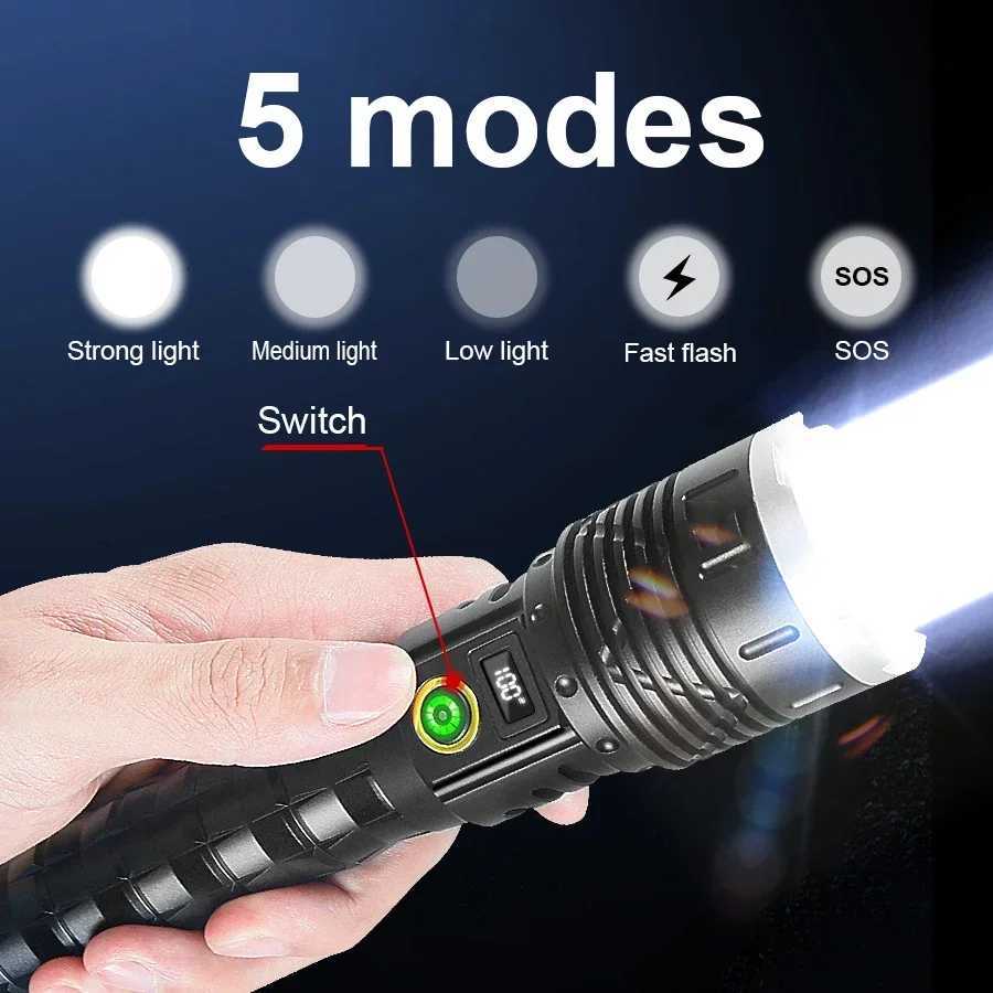 High Power LED Flashlights Super Bright Rechargeable Flashlight 4000M Most Powerful Tactical Torch Outdoor Camping Lantern D250928