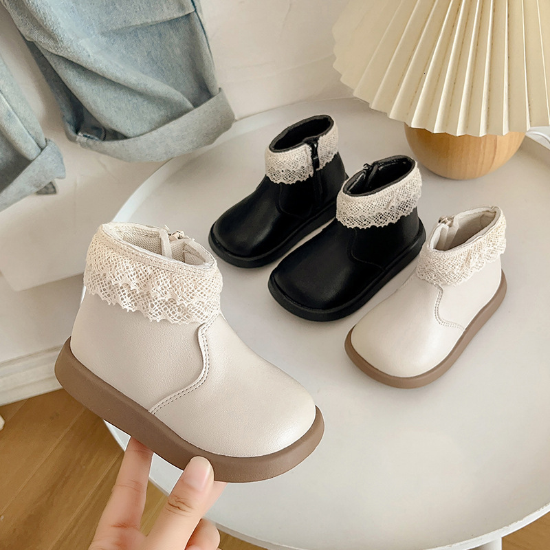 Autumn and winter baby walking shoes, wool lined short boots, cotton boots, Korean style baby girl leather boots, designer shoes for small leather sho