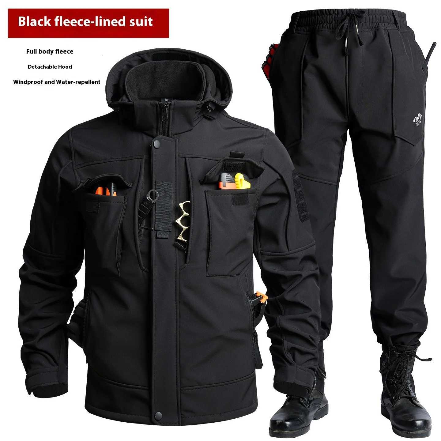 Mens Tactical Soft Shell Jacket Pants Set Waterproof Windproof Winter Fleece Lined Work Suit Outdoor Sports W250928