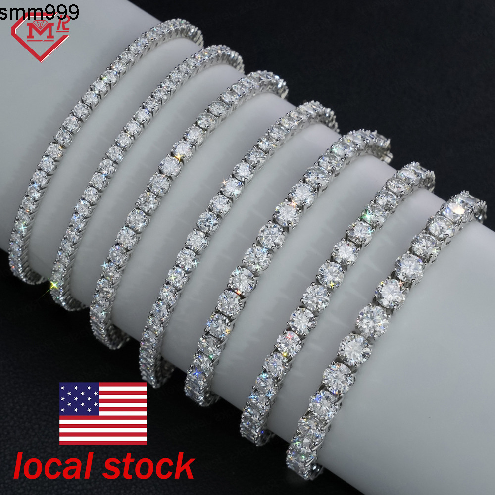 Local Stock 3mm 4mm 5mm 6mm Moissanite Tennis Bracelet 925 Silver Jewelry Men Women Moissanite Bracelets