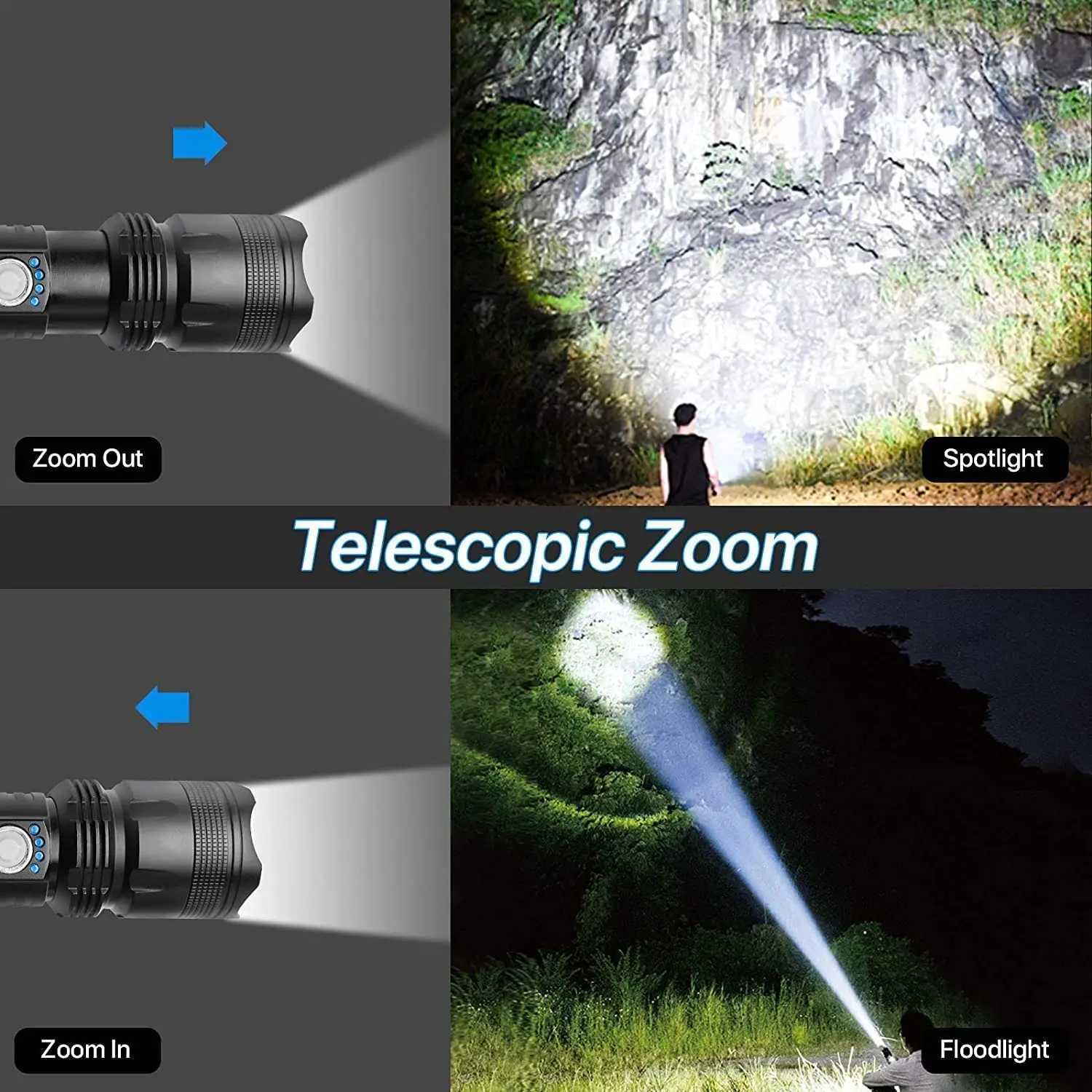 Super Bright Flashlight Rechargeable High Powerful Aluminum Alloy Led Torch Zoom Usb Hand Lantern Outdoor Tactical Flash Light D250928