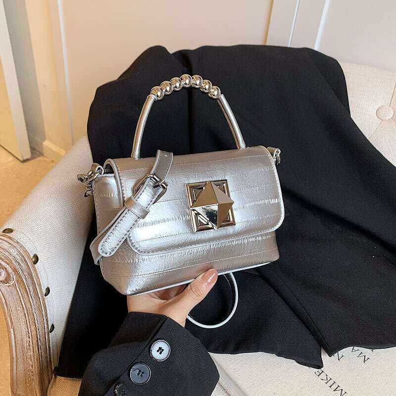 Women's Small Square Beaded Handbag - 2025 New Style Designer Crossbody Bag, Lock Buckle Shoulder Bag with Chic Look