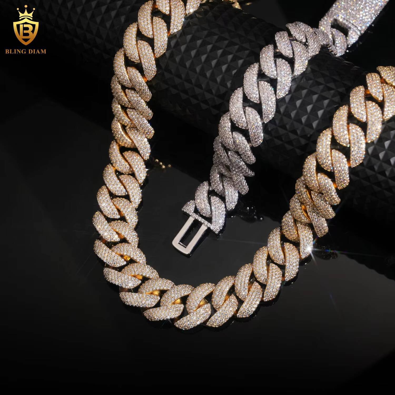 Wholesale Price 20mm Brass Moissanite Cuban Link Chian Iced Out Rapper HipHop Style Jewelry Chain for Men Moissanite Link Chain in Stock