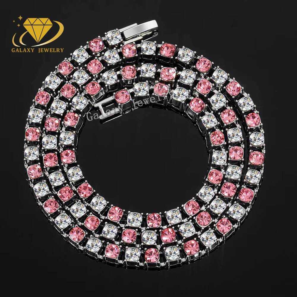 Silver 925 3mm 4mm 5mm Purple Pink Two Tone Color Moissanite Tennis Chain Necklace Bracelet