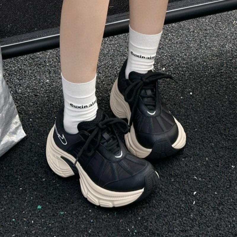 2025 new thick soled height increasing casual shoes designer dad shoes women's low cut lace up multifunctional