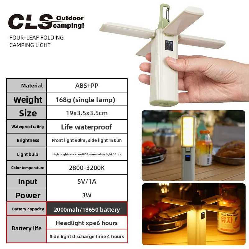 Outdoor Camping Light Tent Atmosphere Light Long Battery Life Fourleaf Folding Canopy Multifunctional LED Flashlight Camp Light C250928