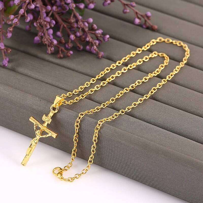 Fashion Gold Color Choker Jewelry Gift INRI Cross Necklaces & Pendants Women Men Gifts
