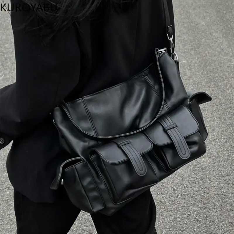 Y2k Womens Shoulder Bag Harajuku Chic Gothic Casual Black Large Capacity Handbag Hot Girls Pu Leather Ladies Motorcycle Bag Sac Z250928