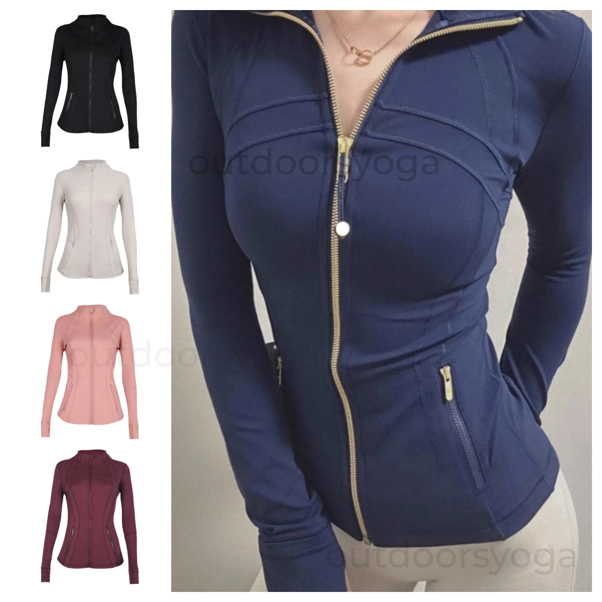 25s 10A new Define Yoga Jacket With Gold Zipper Women Long Sleeve Sport Coat Fitness Gym Breathable Sweatshirt Jogging Sportwear luluity Lemonion Jackets sets