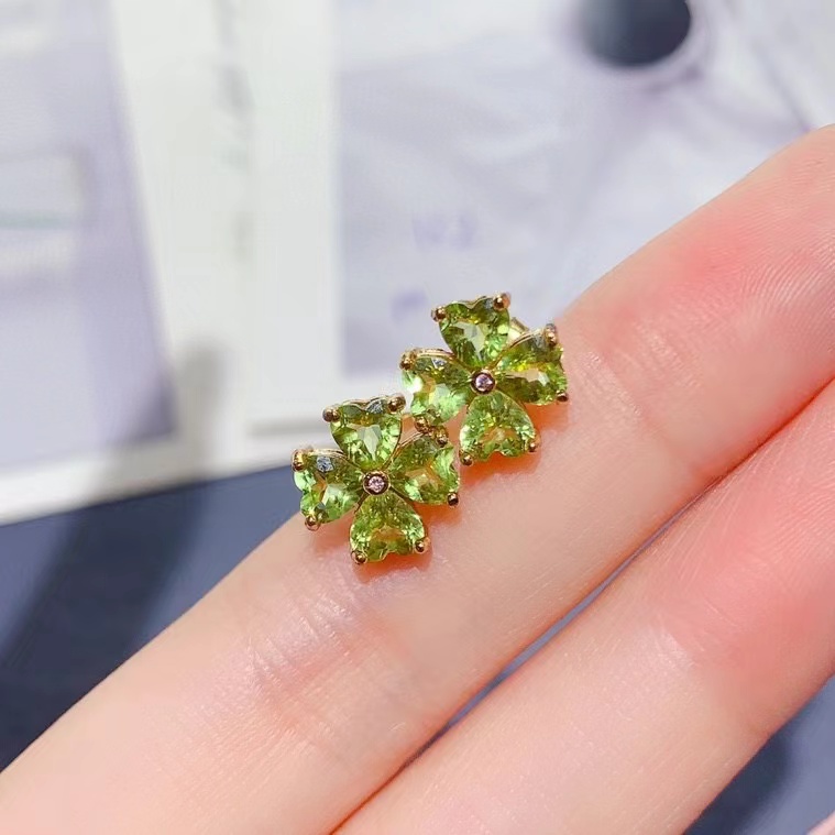 Allergy free 925 silver earrings natural peridot earrings 4mm total 2.4ct genuine peridot jewelry with 18K gold plating