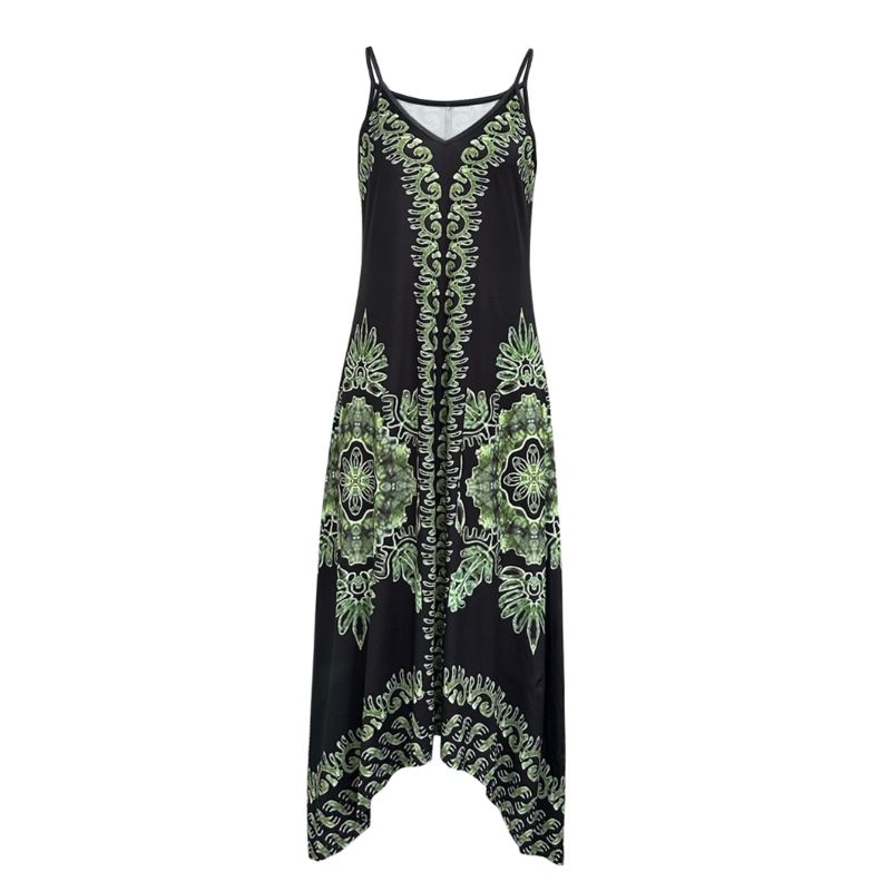 Casual Flowy Spaghetti Strap Maxi Dress with Unique Ethno-Chic Prints Ideal For Everyday Outfits During Summers-CF52551