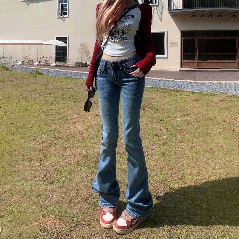 Women's Clothing Autumn Winter Retro Hot Girl Low Waist Flared Pants Simple And Versatile Slim Fit Stretch Jeans