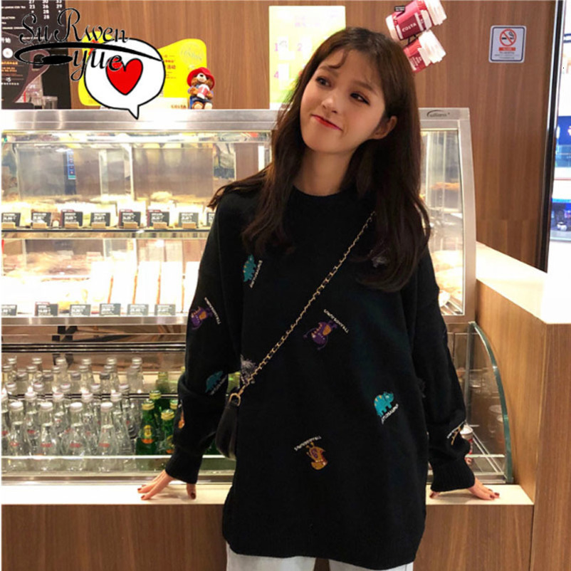 Autumn and Winter Fashion Women Sweaters Loose Pullovers Embroidery Sweater Long Sleeve O-neck Knitted Sweater 6028 50 210518