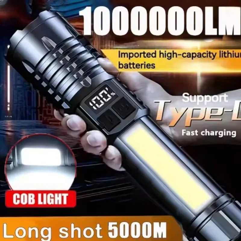 Portable High Power LED Flashlight Powerful TYPEC Rechargeable COB Flashlight With Side Light Torch For Outdoor Camping Hiking D250928