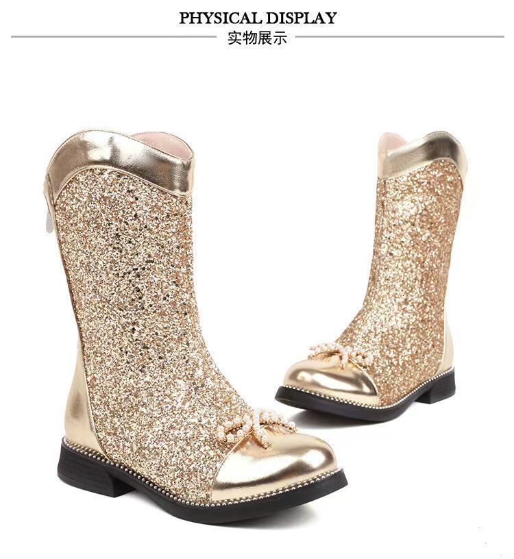 Autumn new children's boots bow low heel fashionable short boots casual sequin short boots girls' fashion walking boots designer shoes