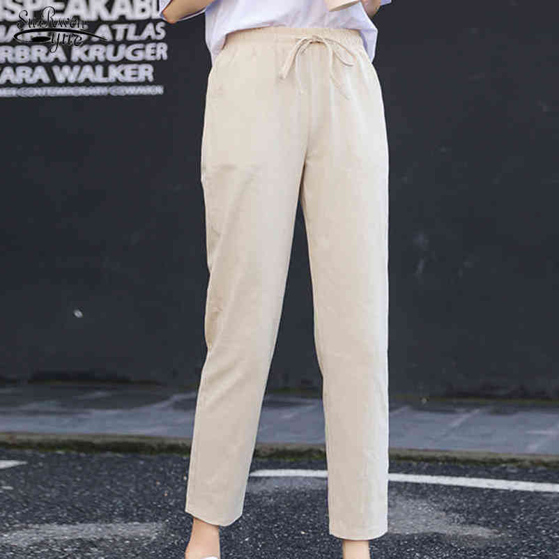 Spring Summer Thin Cotton Linen Trousers Pencil Pants Women Casual Elastic High Waist Pants Female Pantalon Femme 10067 210518