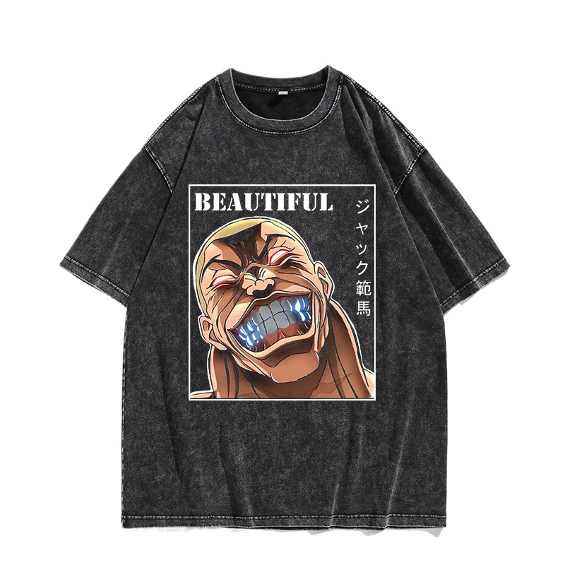 European & American Washed Vintage Short-Sleeve T-Shirt Anime Jack Hanma American High-Street Top - TT8339