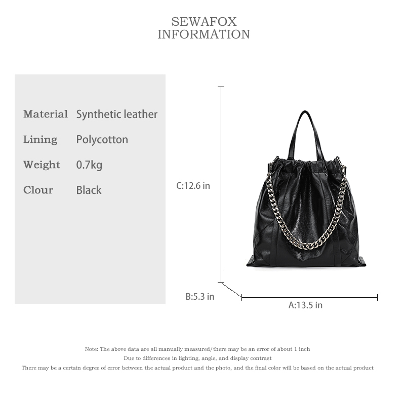 Sewafox Women's Handbag Fashion Tote Bag Casual Shoulder Bag Adjustable Shoulder Strap 12L Black