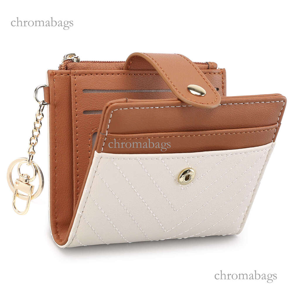 New Hot Sale Women Ultra-thin Wallet Double Fold Pu Leather Card Holder With Keychain Zipper ID Bag