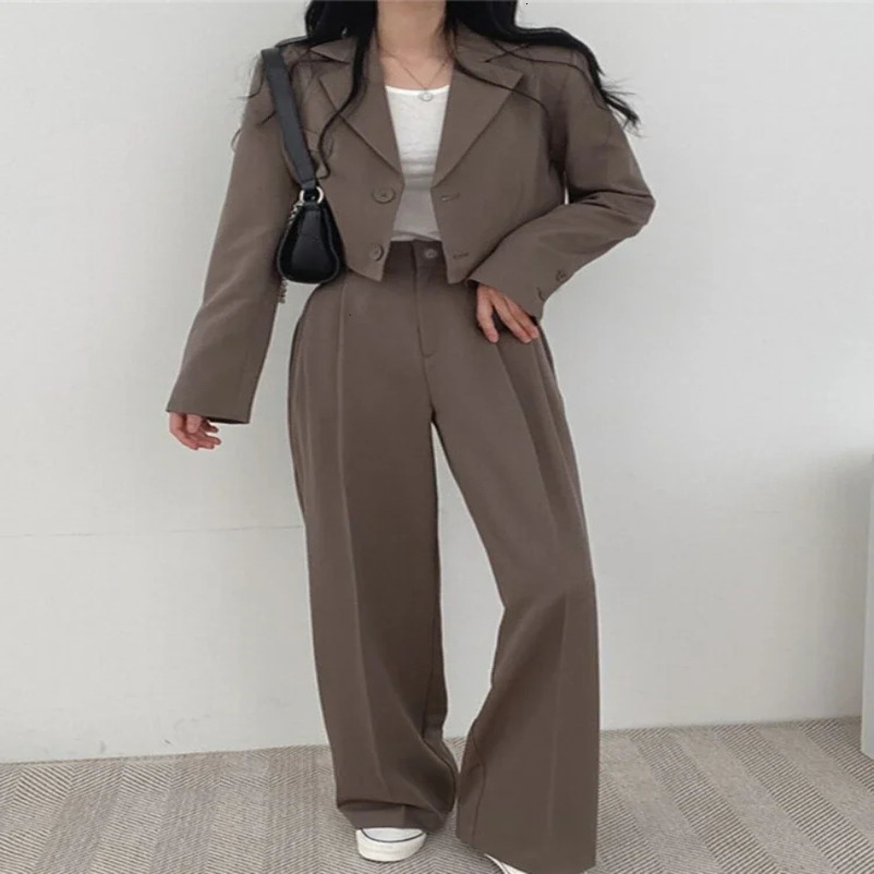 Blazer Suits Long Sleeve Fashion Coat Black High Waisted Pants Two Piece Set Outifits Fall Office Lady Korean 240226wtt