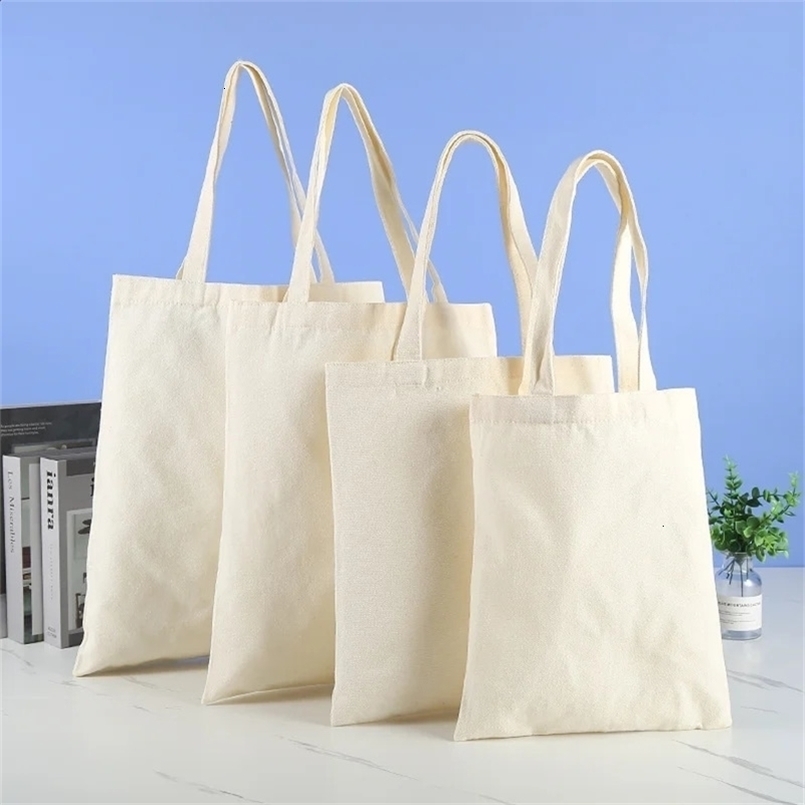 Large Capacity Canvas Shoulder Handbag Folding EcoFriendly Cotton Tote Bags Reusable DIY Bag Grocery Beige White 240725ZYl