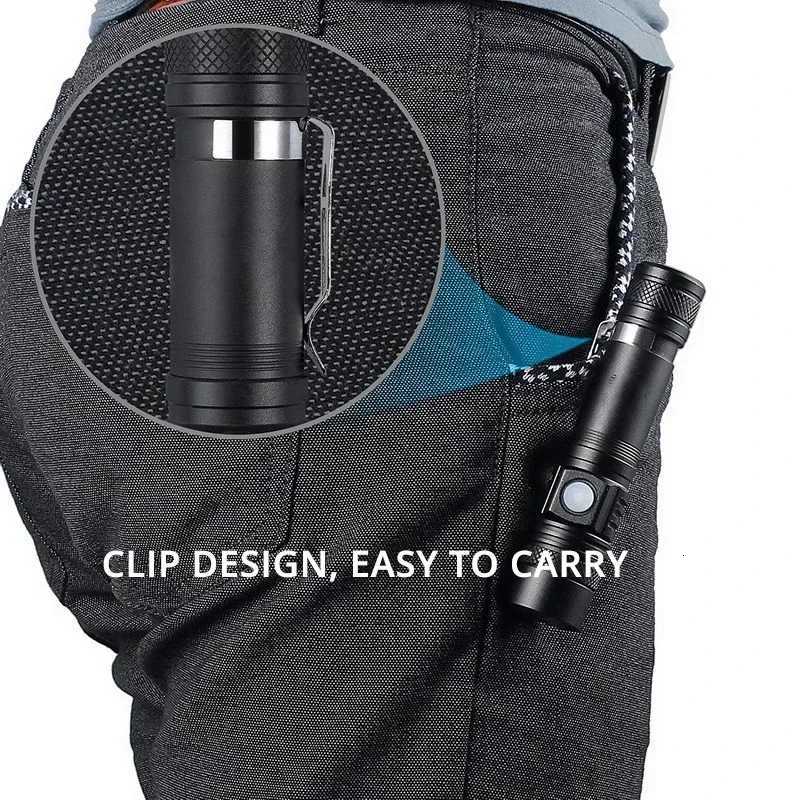 High Power Led Flashlights Zoomable Camping Torch With T6 LED Lamp Beads Waterproof 4 Lighting Modes Multi Function USB Charger D2509281