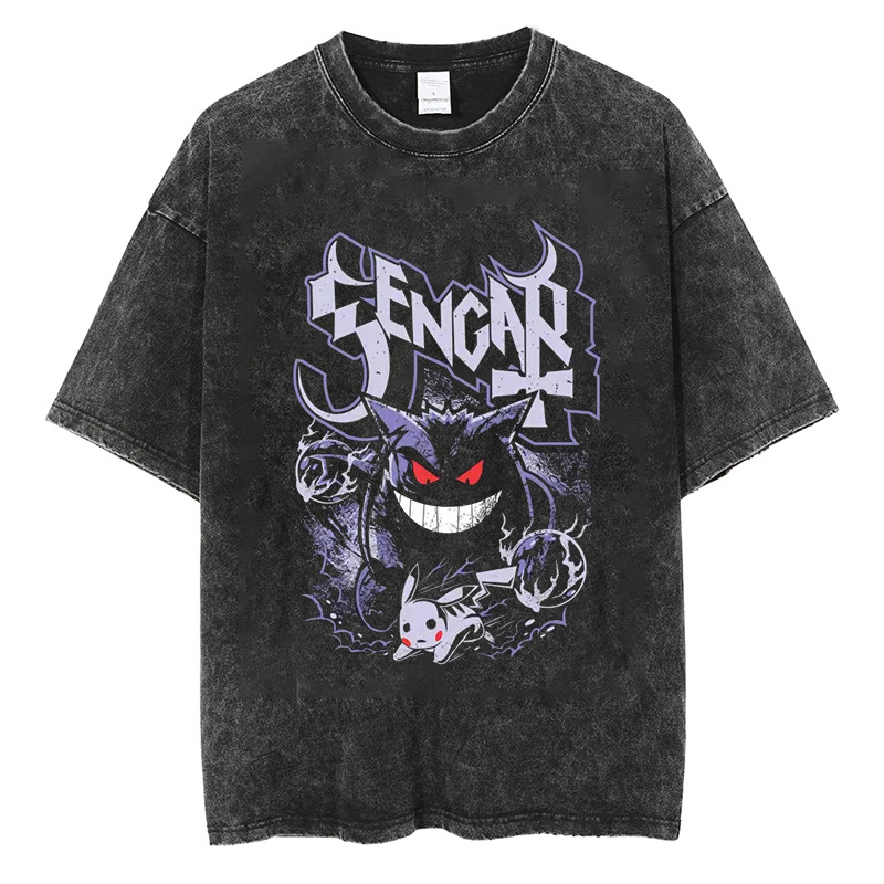 European & American Washed Vintage Short-Sleeve T-Shirt Anime Haunter American High-Street Top - TT8226