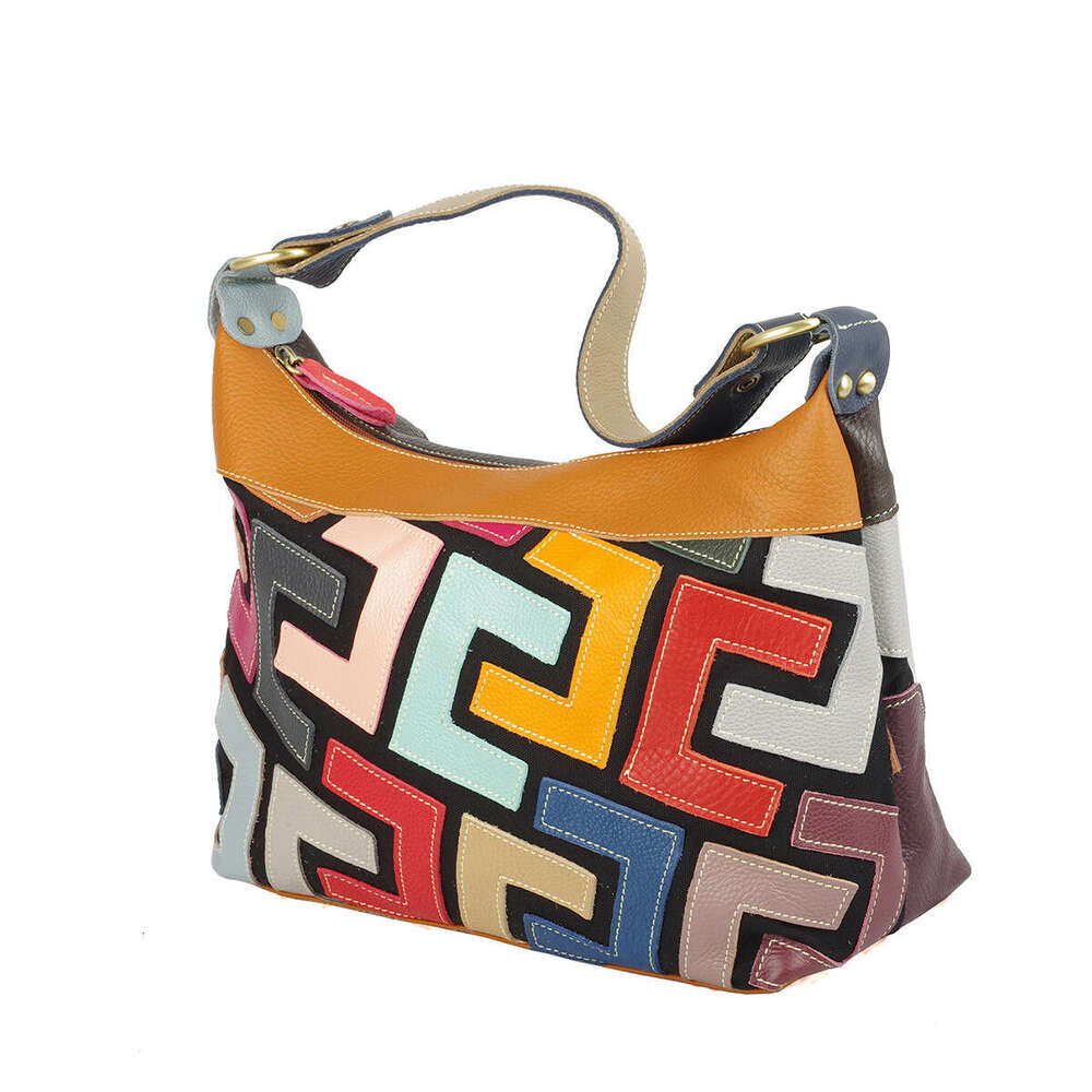 designer bag Luxury bag New Style Cowhide Geometric Pattern Colorful Crossbody Random Color Ethnic Crescent Women's Shoulder Bag