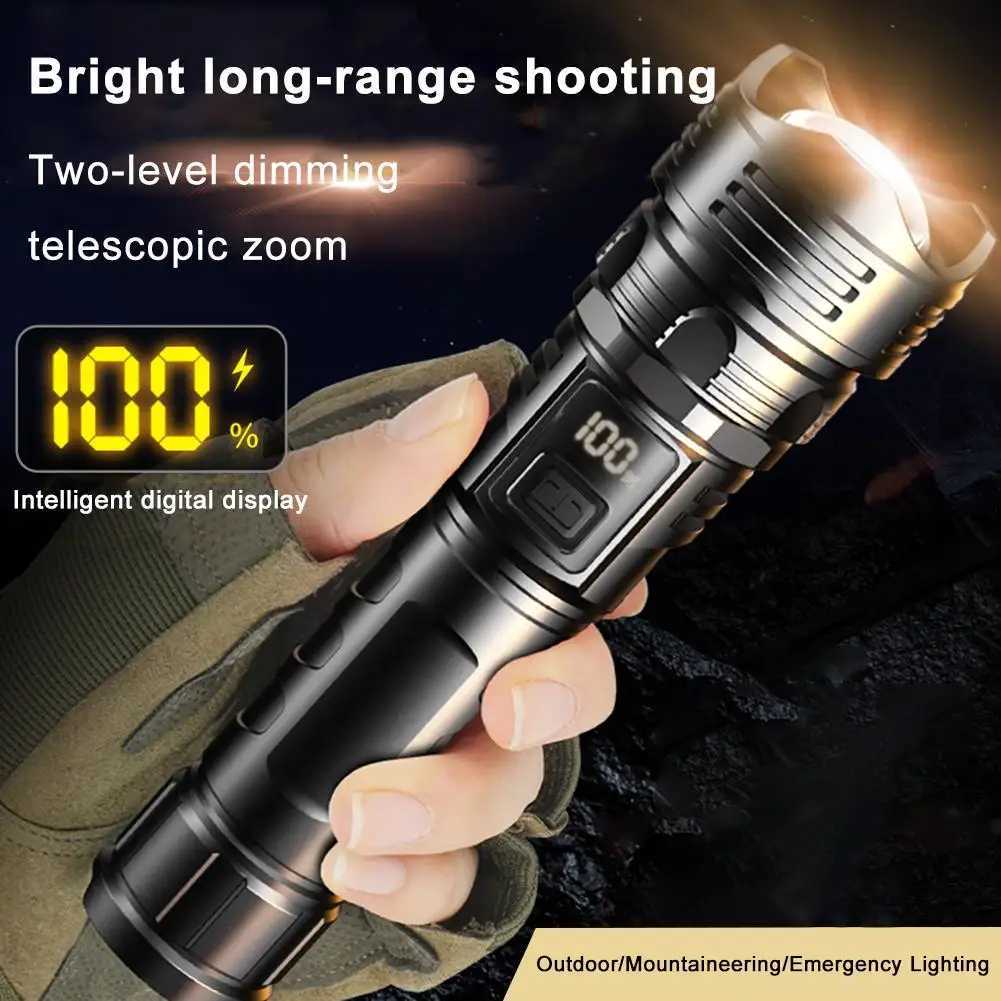 Powerful LED Flashlight USB Rechargeable Waterproof Ultra Bright Tactical Flashlight Outdoor Tactical Zoom Camping Light D250928