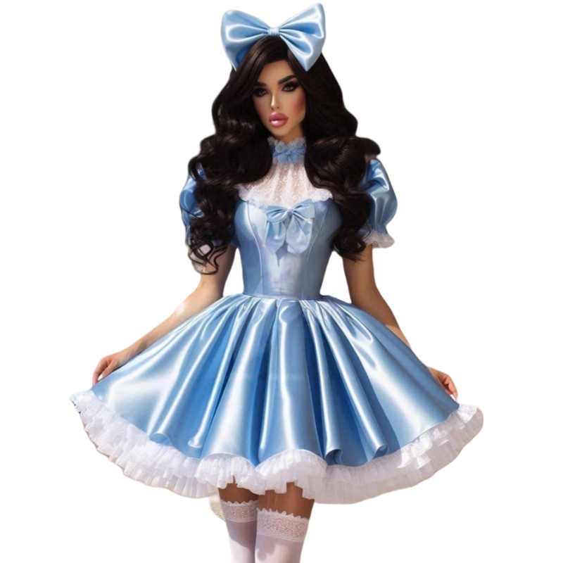 Chic Light Sky Blue Short Prom Dresses Puff Sleeves High Collar Ball Gown Homecoming Dress Customized Birthday Party Gowns