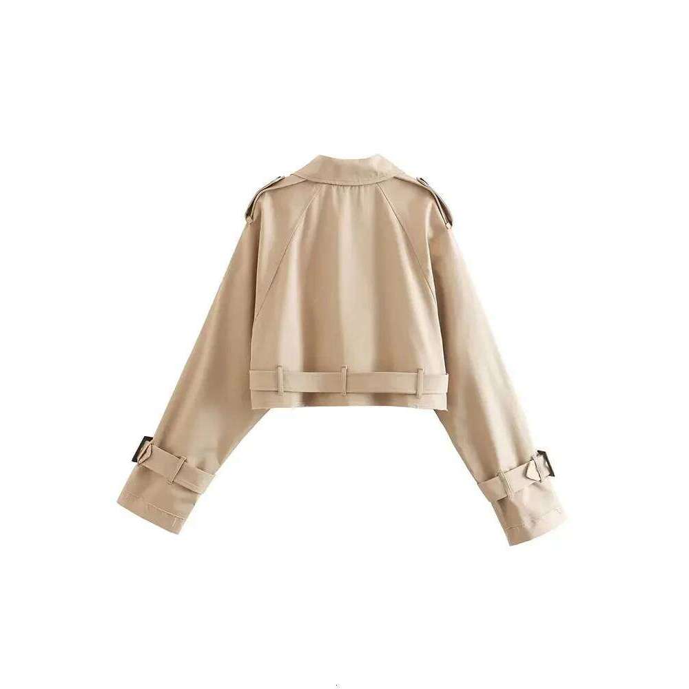 Belt Cropped Trench Spring Jacket Women Vintage Streetwear Double Breasted Long Sleeve Top Female Coat Outfits