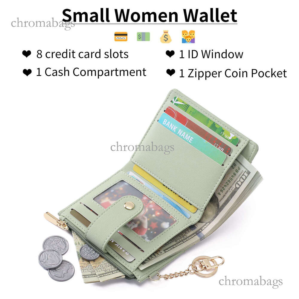 New Hot Sale Women Ultra-thin Wallet Double Fold Pu Leather Card Holder With Keychain Zipper ID Bag