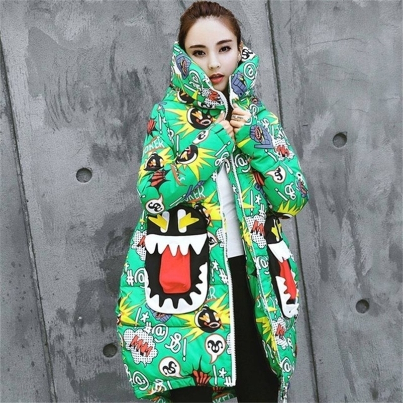 Double warm winter coat thickened parka women stitching slim long winter coat down cotton ladies down parka down jacket women 201030