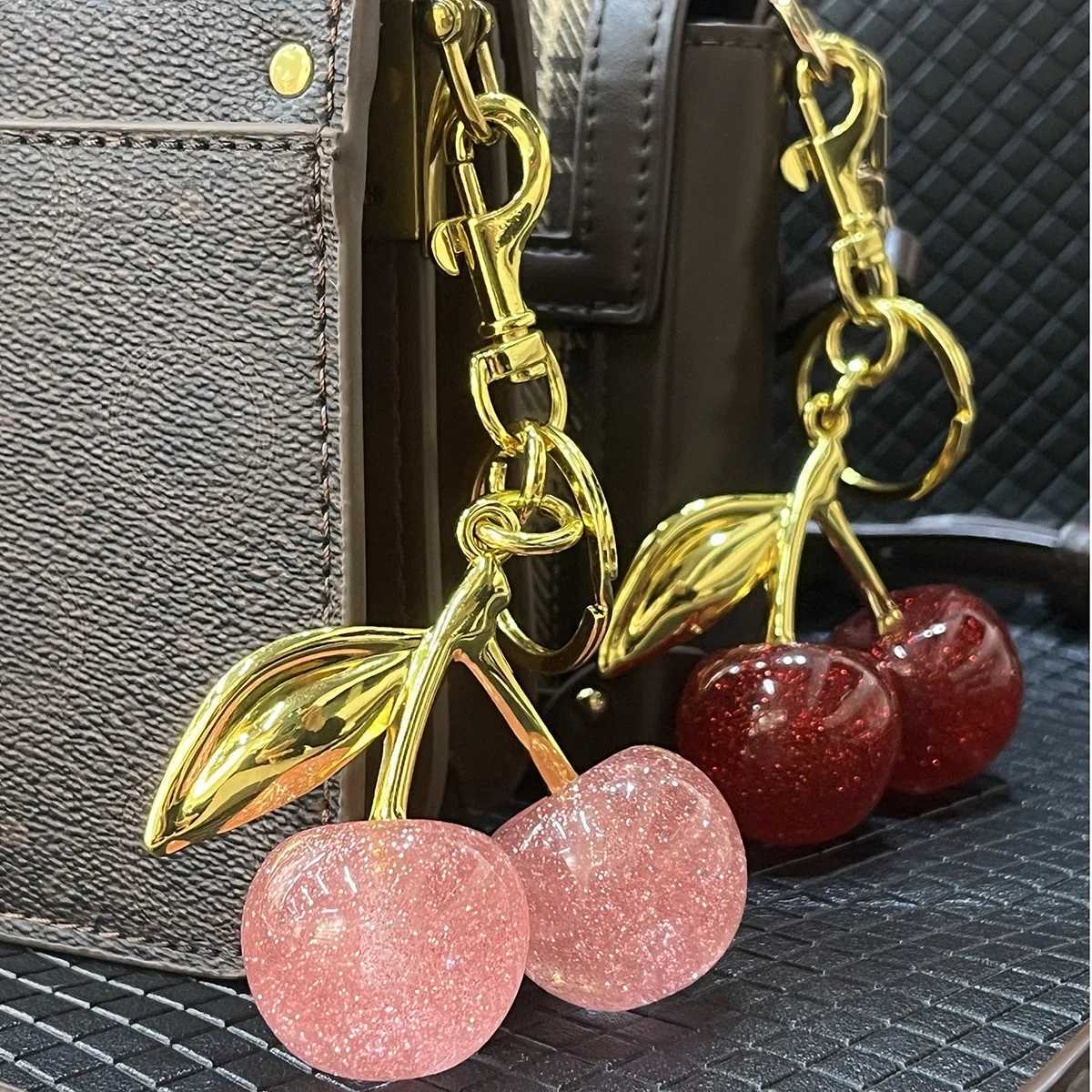 Luxury Decorative Ball Cherry Bag Pendant Keychain Glitter Pink Pendant Car Keychain Resin Accessories Bag Pendant advanced Y250928