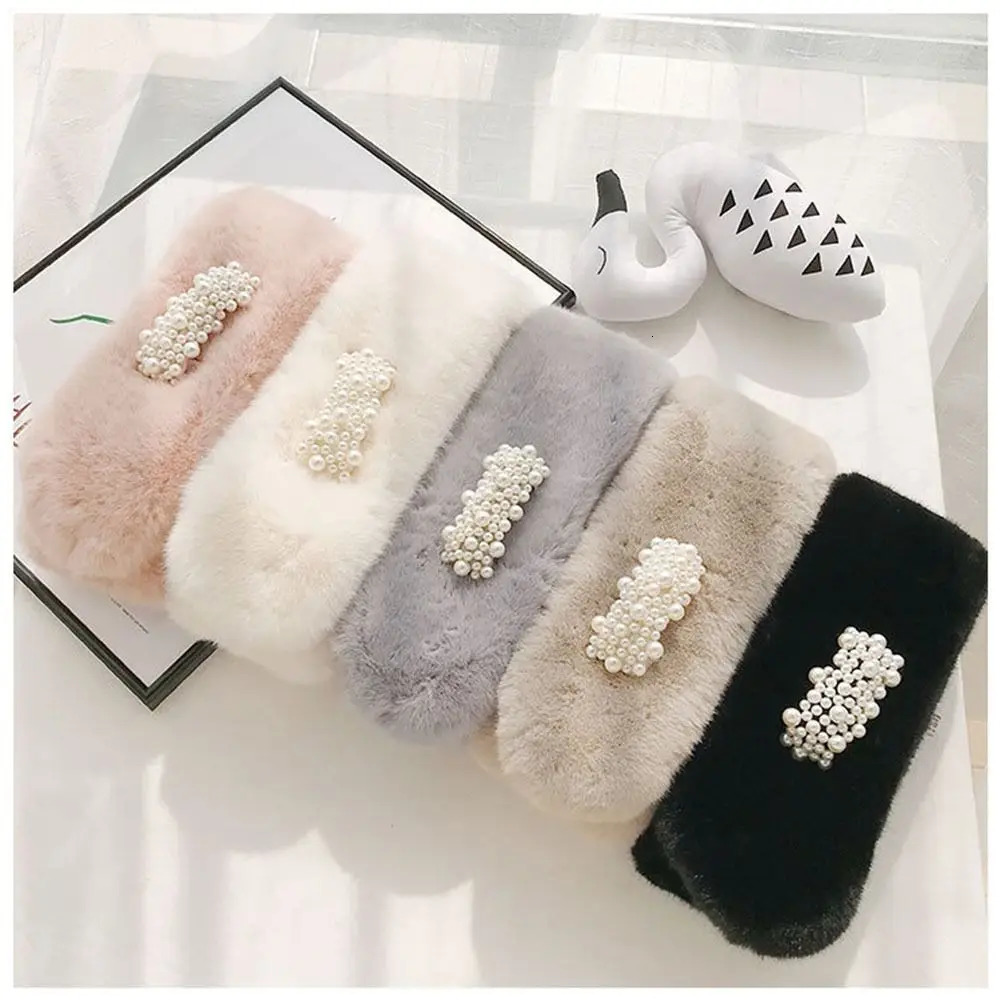 Women Winter Warm Thicken Elegant Pearl Cross Collar Scarf Solid Color Faux Rabbit Fur Plush Elegant Shawl Scarfs 250928