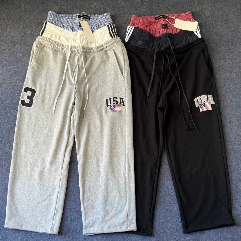 Fake Three Pieces Waist Design Project GR Sweatpants Men Women Embroidery Digit 3 Label Track Pants Black Gray Casual Trousers Q0928