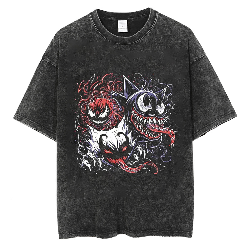 European & American Washed Vintage Short-Sleeve T-Shirt Anime Haunter American High-Street Top - TT8226