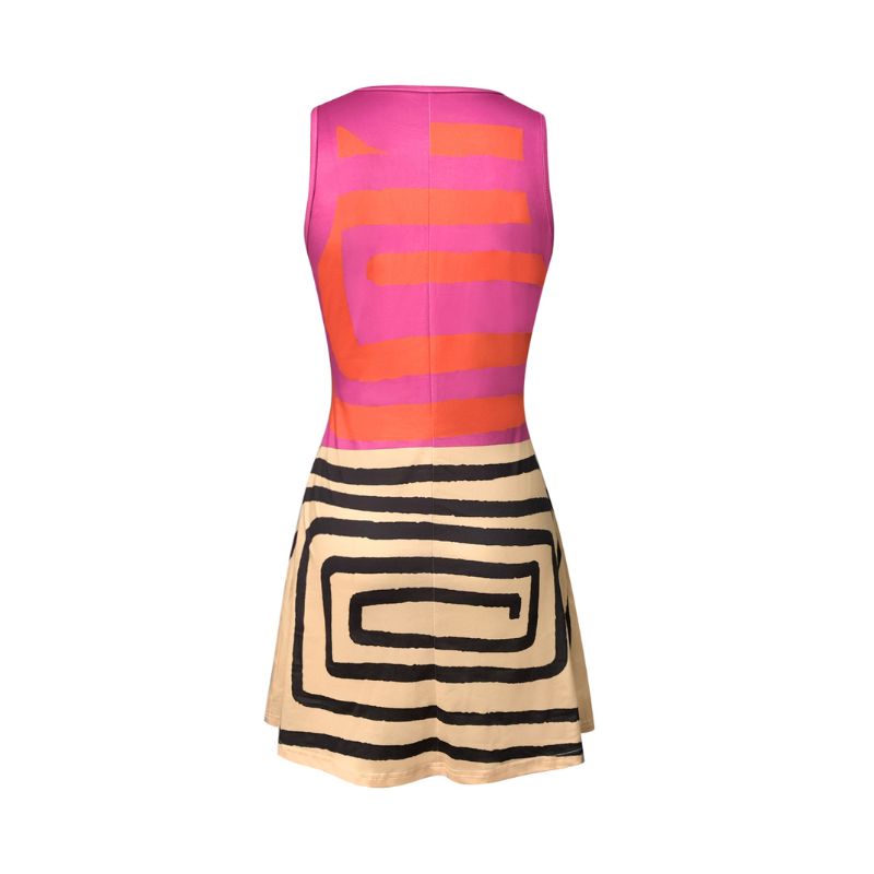 Women's Sleeveless Pattern Print Midi Dress - Spring Summer Casual Vacation Dress-CF51008