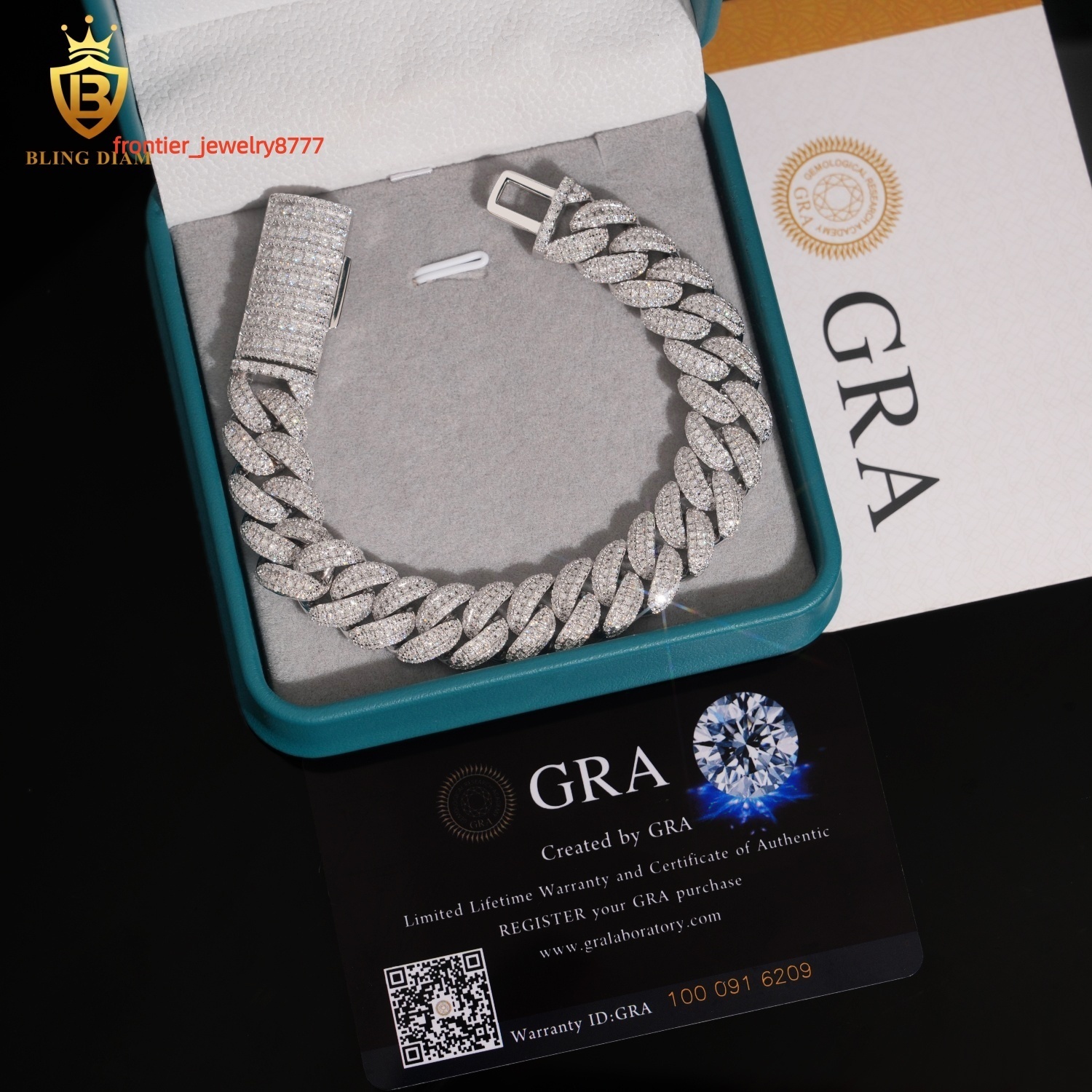 Rapper HipHop Style 925 Silver Chain 13mm Cuban Chain Bracelet Men Bracelet Pass Diamond Tester VVS Iced Out Moissanite with GRA