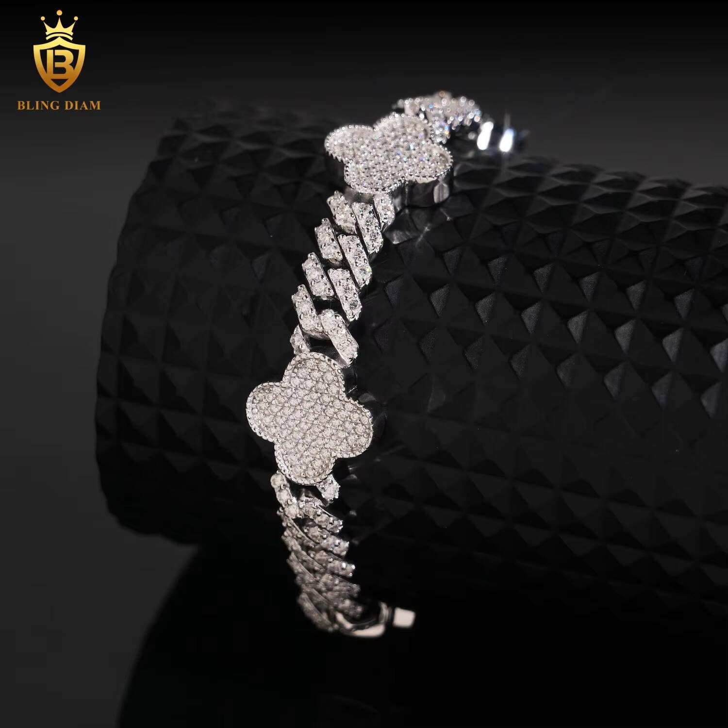 Fashion Four Leaf Clover Link Chain Bracelet 8mm Bracelet Pass Diamond Tester VVS Iced Out Moissanite Hip Hop Chain 925 Silver